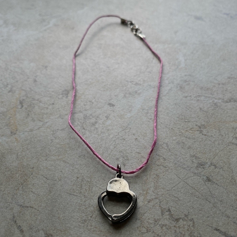 Gunmetal Handcuff Heart Hemp Cord Choker